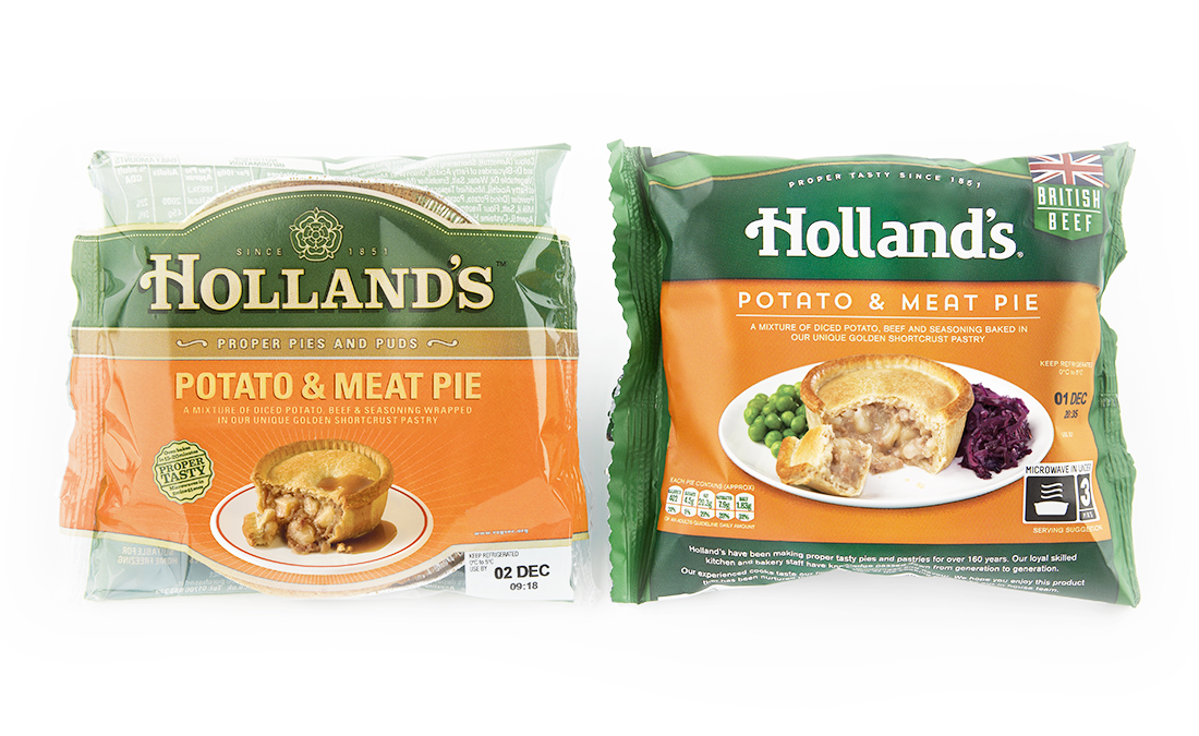 Hollands pies packaging before and after