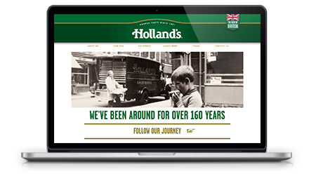 Hollands Pies website mocked up on macbook pro